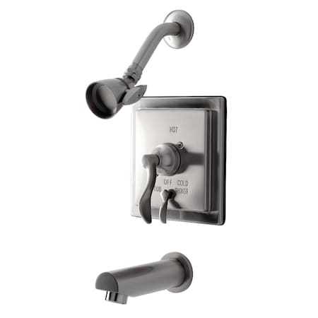 Kingston Brass Tub and Shower Faucet, 3, Wall Mount, Brushed Nickel KB86580DFL